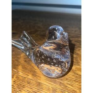 VTG Clear Art Glass Dove Bird Figurine Paperweight Controlled Bubbles Handblown